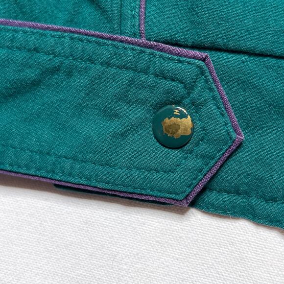 Vintage 80s Puffy Jacket Green Purple High Neck Women's Large Retro Streetwear - Picture 7 of 7